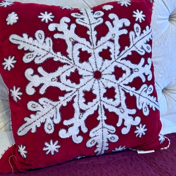 Burgundy and White Snowflake Pillow - Picture 5 of 5